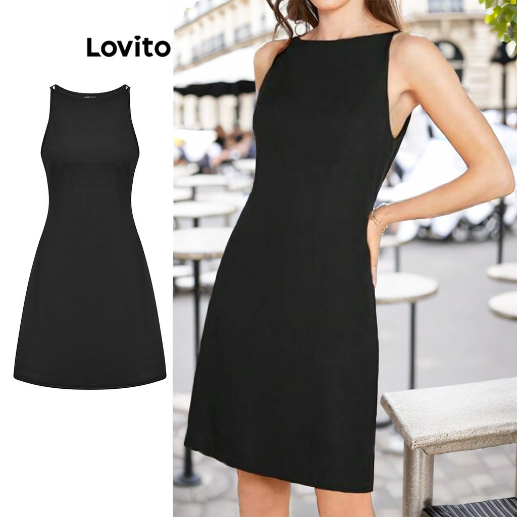 Lovito Vestido Elegante Vestido Básico Liso Para Mulheres L68ED233 (Preto) Lovito Vestido Elegante Vestido Básico Liso Para Mulheres L68ED233 (Preto)