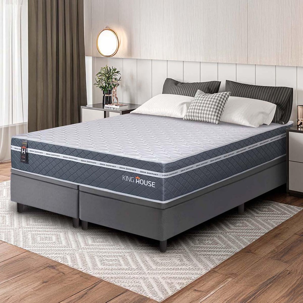 Conjunto Box Baú Cinza Cairo Cinza Molas Ensacadas Queen 158x198x71 – King House