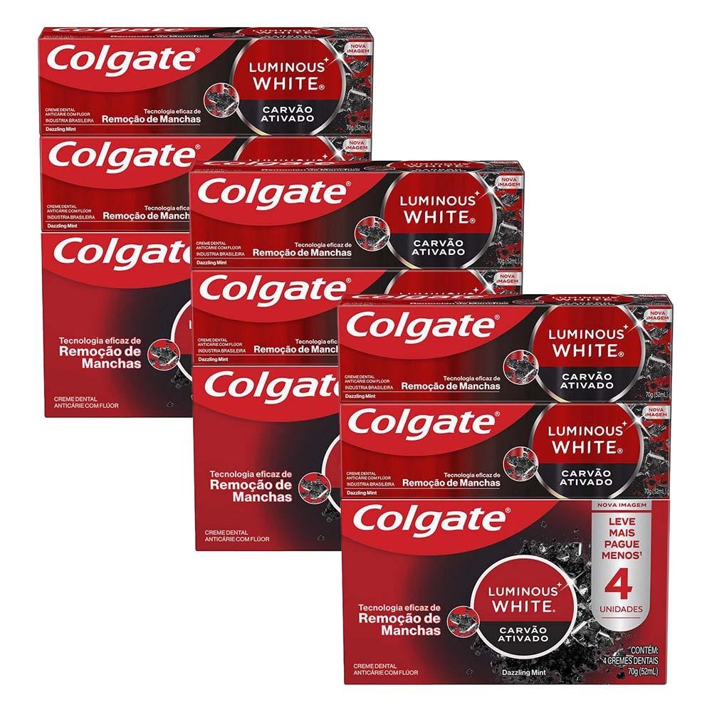 Kit 3 Pack Creme Dental Colgate Luminous White Carvão Ativado 4un de 70g Kit 3 Pack Creme Dental Colgate Luminous White Carvão Ativado 4un de 70g