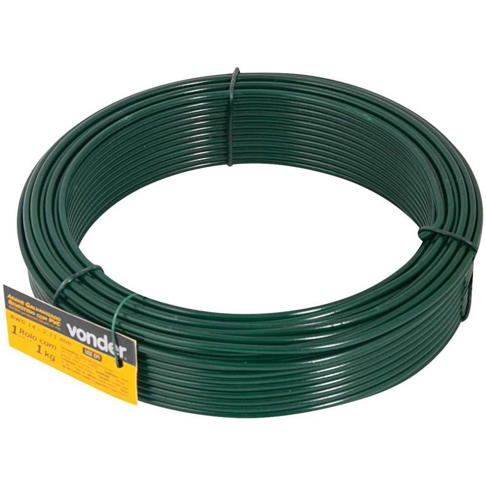 Arame Revestido Pvc Verde Rolo 1kg BWG14 VONDER Arame Revestido Pvc Verde Rolo 1kg BWG14 VONDER