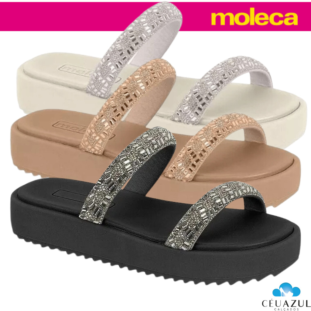 Tamanco Papete Feminina Moleca Plataforma Duas Tiras Brilhantes Shine ORIGINAL Tamanco Papete Feminina Moleca Plataforma Duas Tiras Brilhantes Shine ORIGINAL