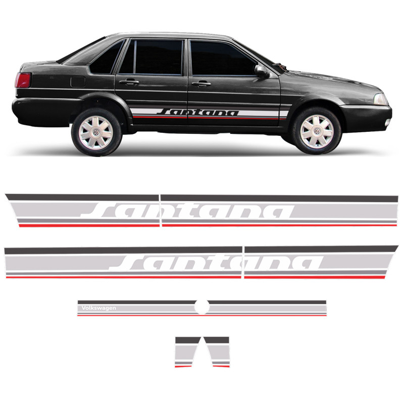 Faixa Lateral Santana 1991 Ate 2006 + Adesivo Traseiro Prata Faixa Lateral Santana 1991 Ate 2006 + Adesivo Traseiro Prata