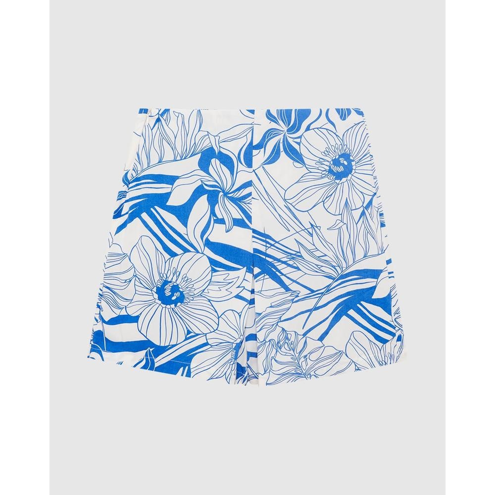 Shorts Feminino Floral Com Pregas Em Viscose