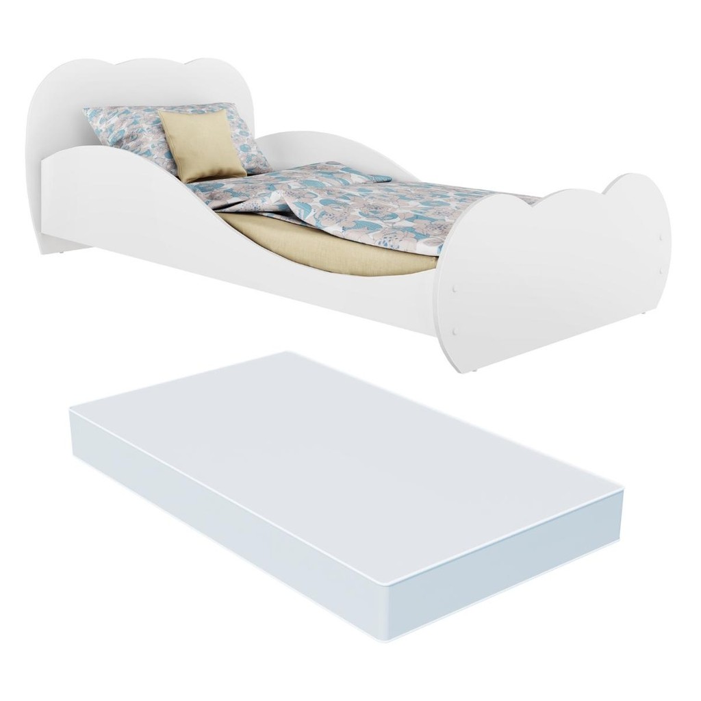 Cama Solteiro com Colchão Incluso 88 x 188 cm 100% MDF Safira Multimóveis FG2761 Branca Cama Solteiro com Colchão Incluso 88 x 188 cm 100% MDF Safira Multimóveis FG2761 Branca