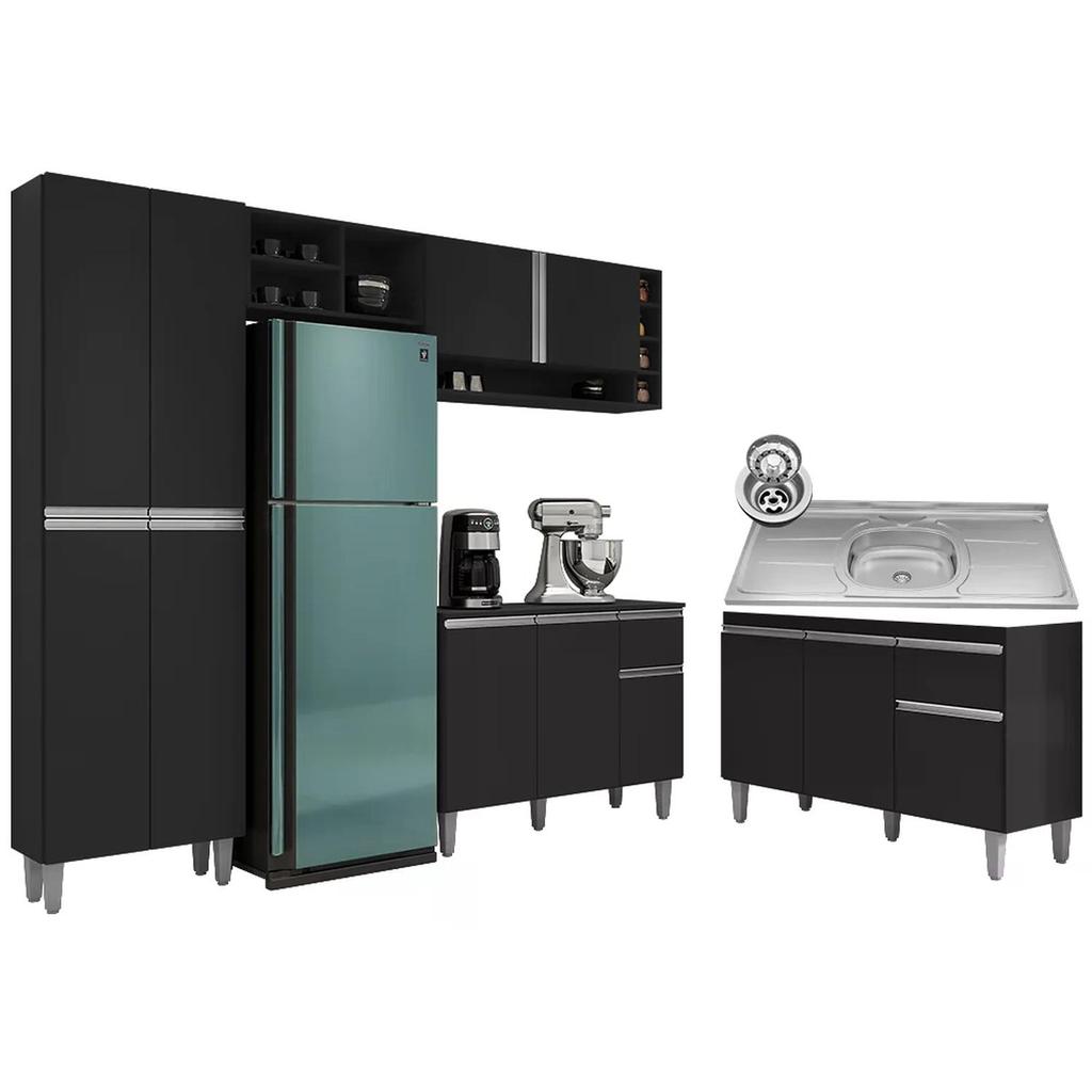 Cozinha Compacta Vanessa e Balcão Gabinete Com Pia Tatiane 120cm Preto – AJL Móveis Cozinha Compacta Vanessa e Balcão Gabinete Com Pia Tatiane 120cm Preto – AJL Móveis