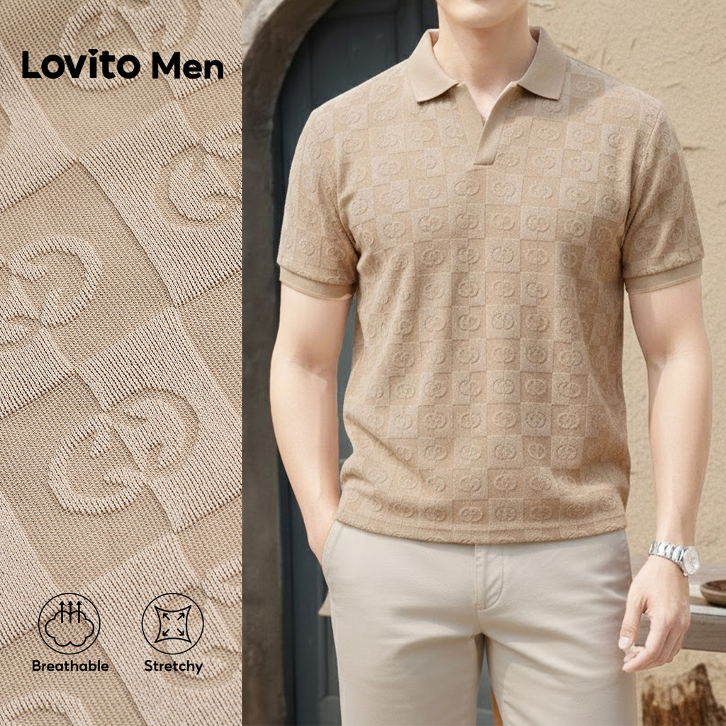 Lovito Men Camisa Polo Casual Jacquard Botão Primavera/verão Branca para Homens L175ED044 Lovito Men Camisa Polo Casual Jacquard Botão Primavera/verão Branca para Homens L175ED044
