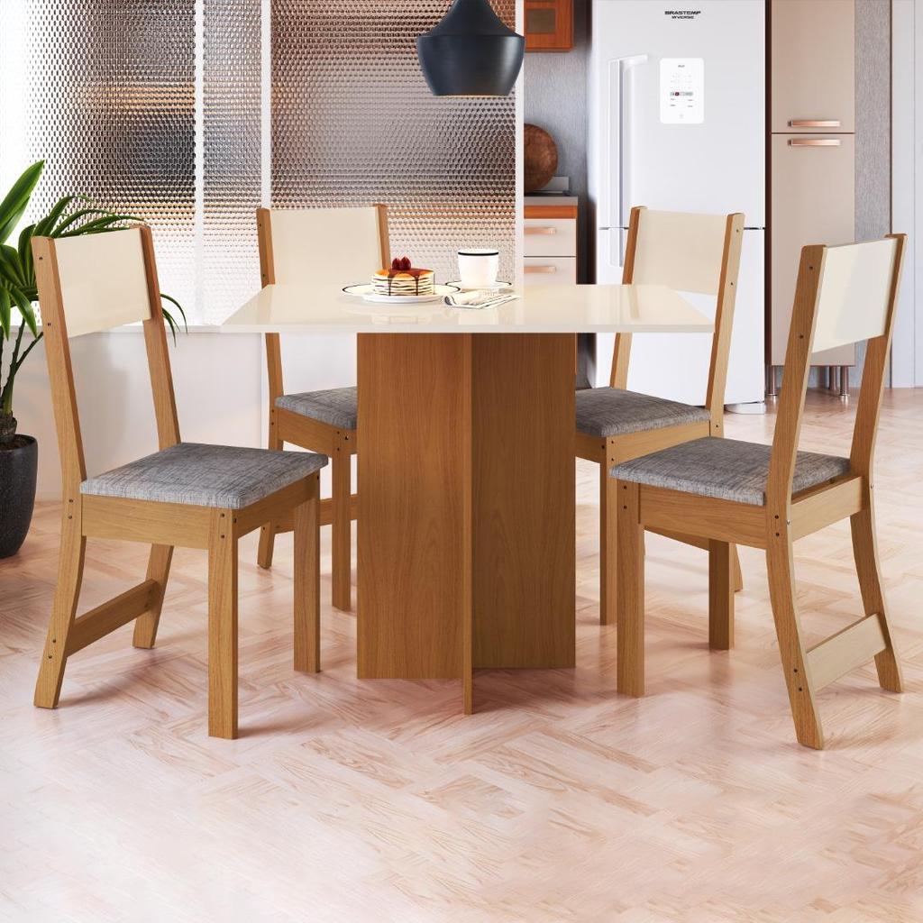 Conjunto Sala de Jantar Fidelitá Roma Com 4 Cadeiras Freijó/Off-White/Linho Conjunto Sala de Jantar Fidelitá Roma Com 4 Cadeiras Freijó/Off-White/Linho