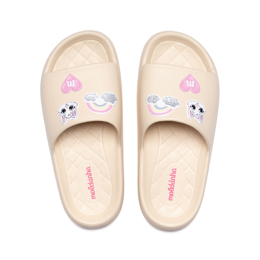 Chinelo Slide Infantil Molekinha Aplicações Eva Creme Chinelo Slide Infantil Molekinha Aplicações Eva Creme