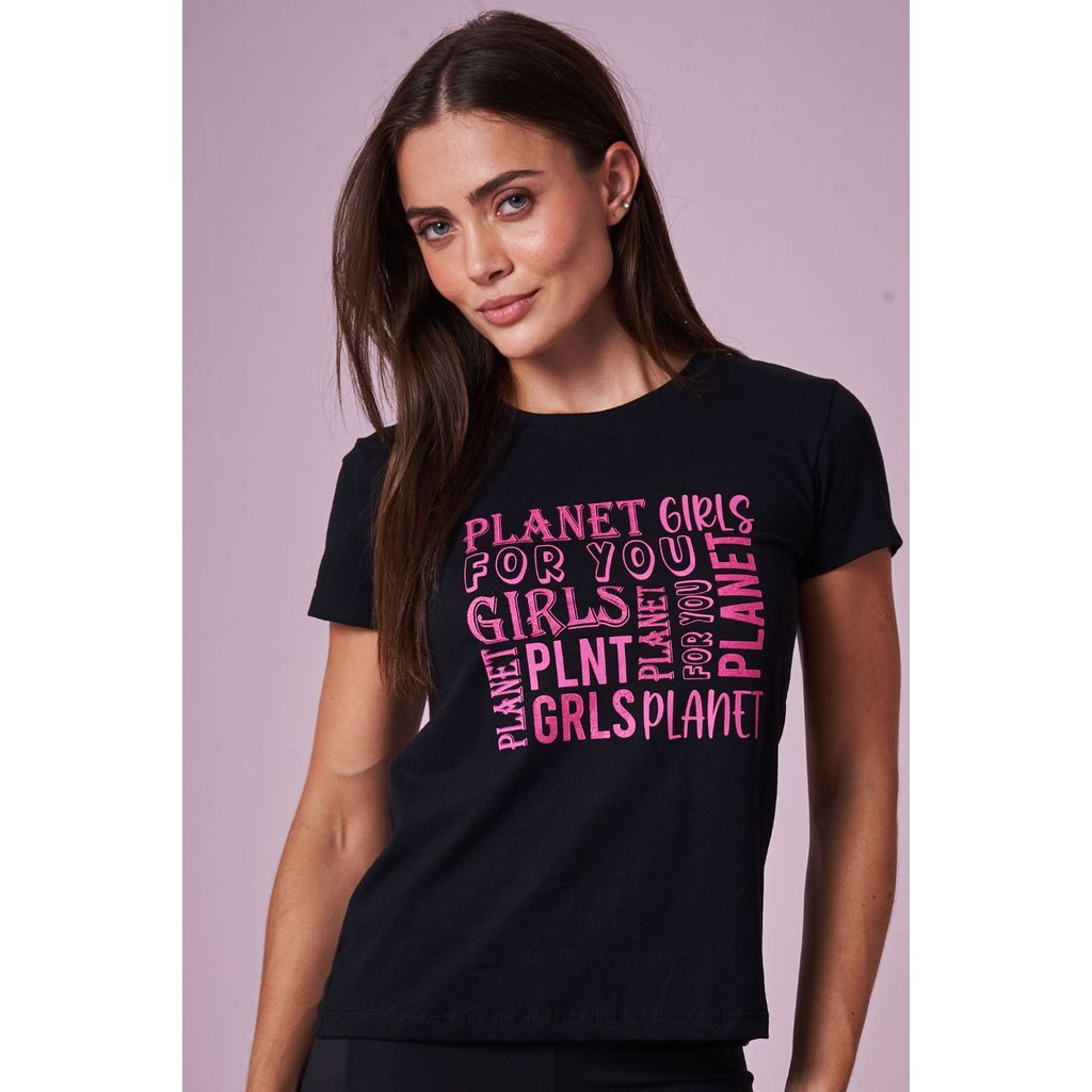 Camiseta Feminina For You Planet Girls Preto Camiseta Feminina For You Planet Girls Preto