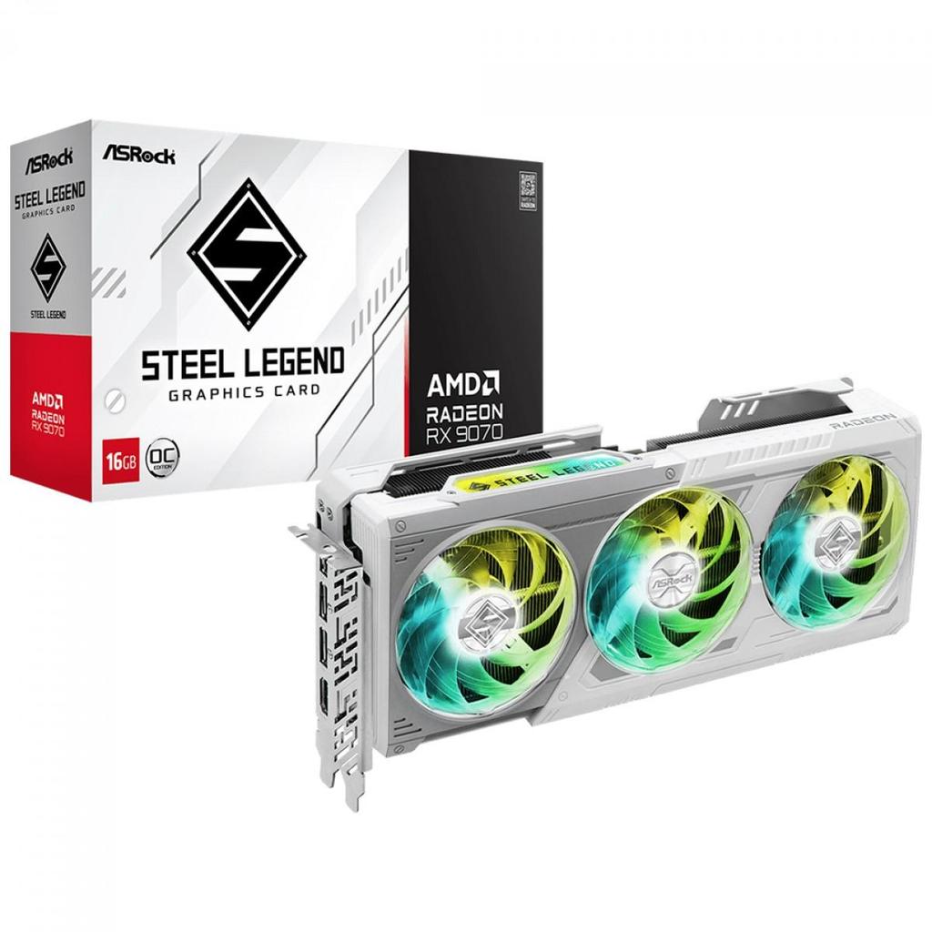 Placa de Vídeo ASRock AMD Radeon RX 9070 Steel Legend OC, 16GB, GDDR6, FSR, White, 90-GA5EZZ-00UANF Placa de Vídeo ASRock AMD Radeon RX 9070 Steel Legend OC, 16GB, GDDR6, FSR, White, 90-GA5EZZ-00UANF