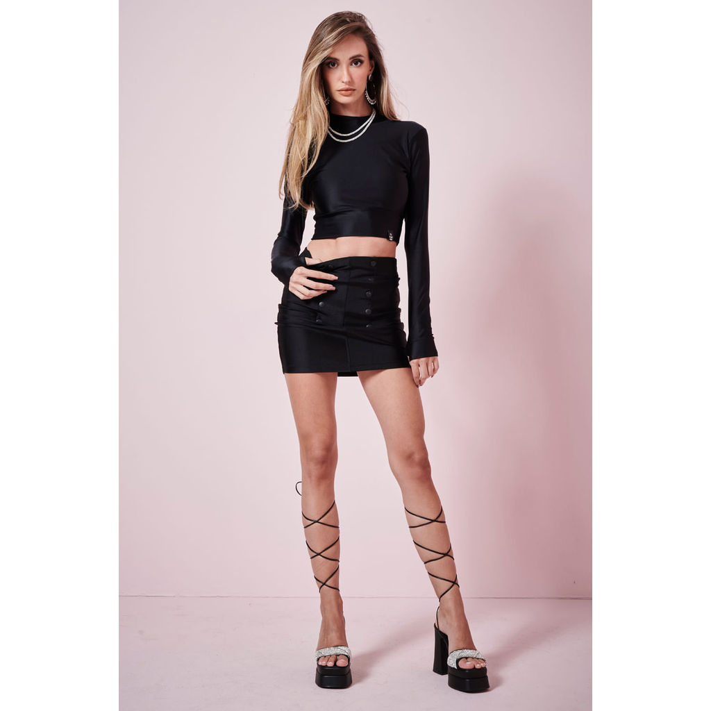 Saia Curta Up Glam Detalhes Planet Girls Preto Saia Curta Up Glam Detalhes Planet Girls Preto