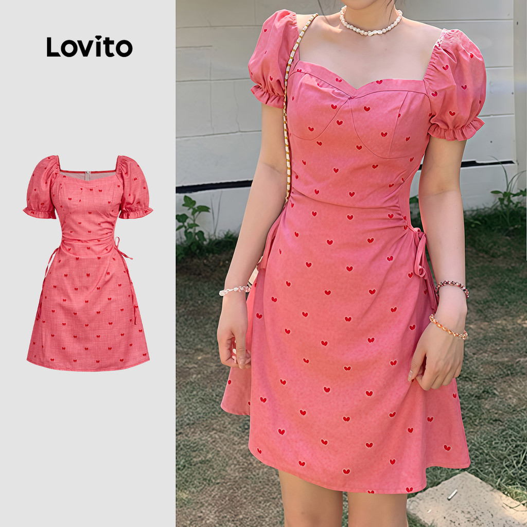 Lovito Padrão de Vestido Elegante Textura em Pó de Melancia Primavera/verão Vestido Feminino L184ED071 Lovito Padrão de Vestido Elegante Textura em Pó de Melancia Primavera/verão Vestido Feminino L184ED071