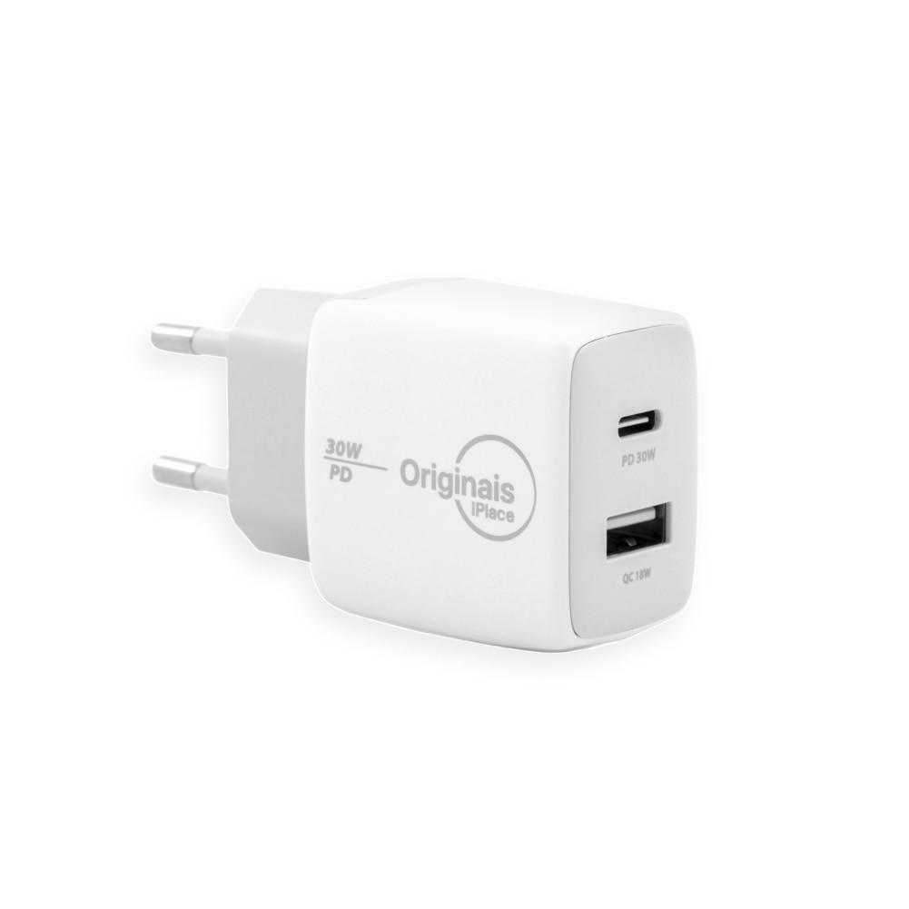 Carregador USB-C/USB, 30W, 2 Portas, Originais iPlace Carregador USB-C/USB, 30W, 2 Portas, Originais iPlace