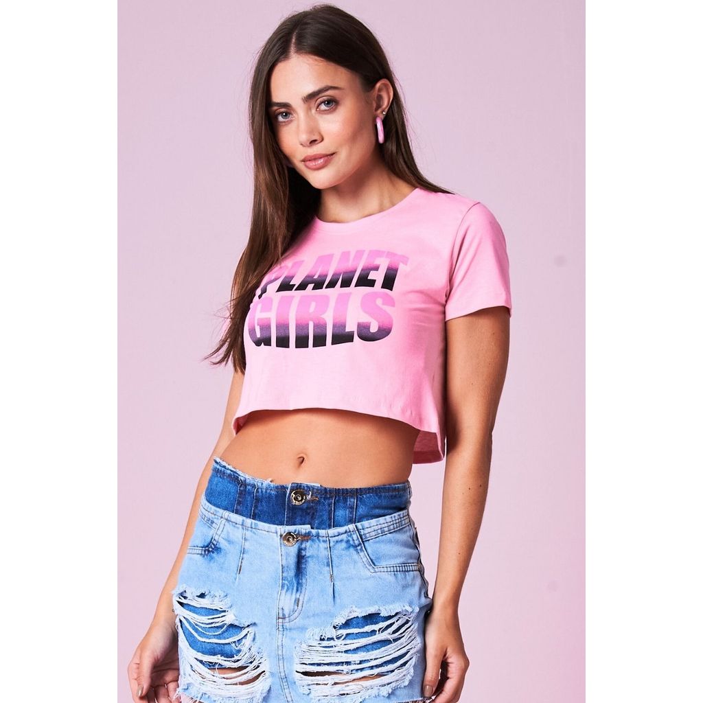 Cropped Feminino Com Logo Planet Girls Rosa Claro Cropped Feminino Com Logo Planet Girls Rosa Claro