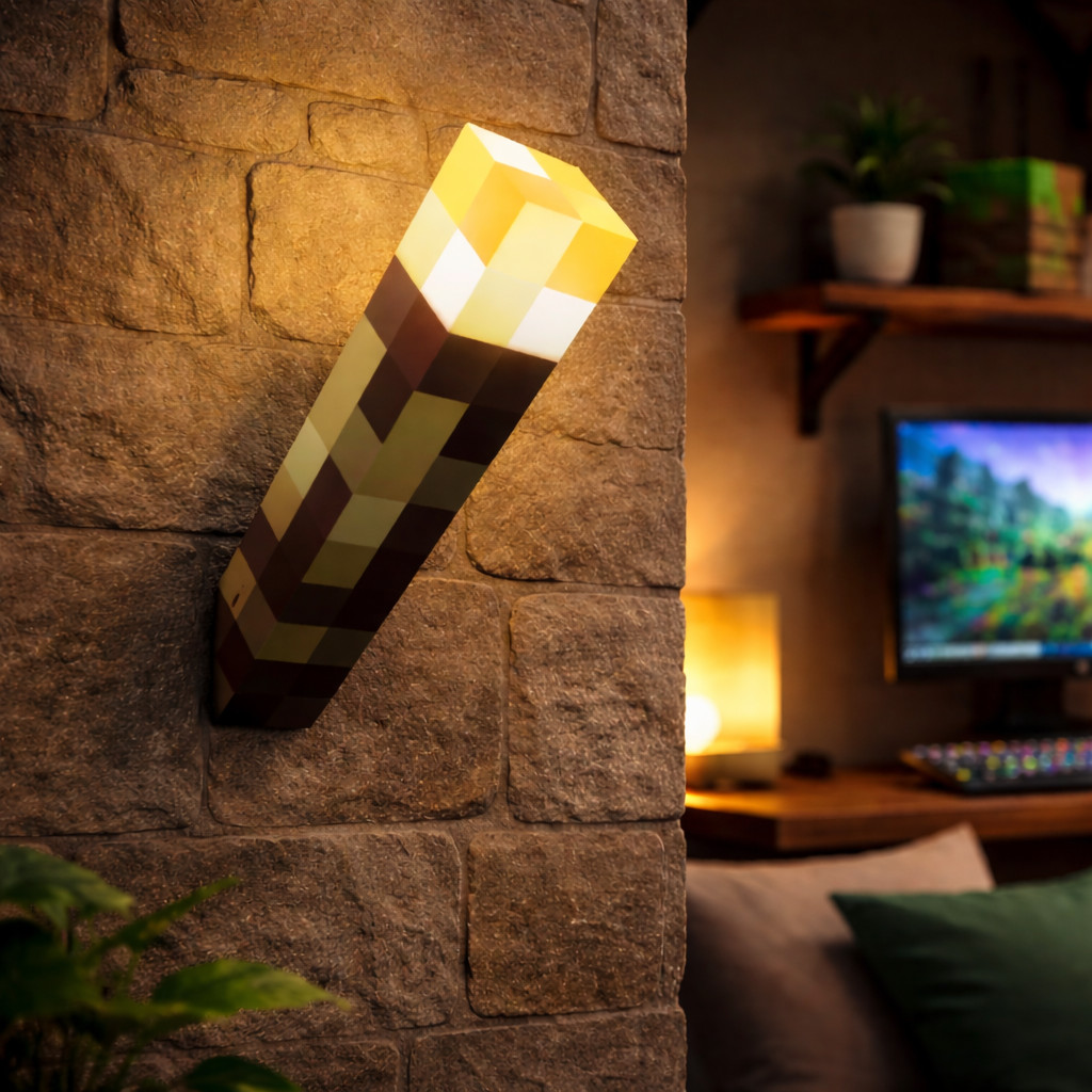 Luminária LED Tocha Minecraft Recarregável 500mAh 3 Modos Luz Decoração Gamer Fixação Parede TOCHA-MC01 Luminária LED Tocha Minecraft Recarregável 500mAh 3 Modos Luz Decoração Gamer Fixação Parede TOCHA-MC01