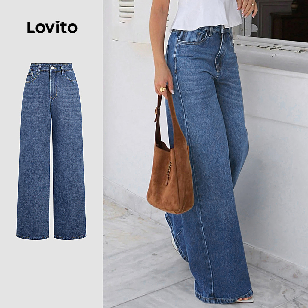 Lovito Jeans Casuais Lavados com Zíper Bolso Primavera/verão Jeans Azul para Mulheres L177ED251 Lovito Jeans Casuais Lavados com Zíper Bolso Primavera/verão Jeans Azul para Mulheres L177ED251
