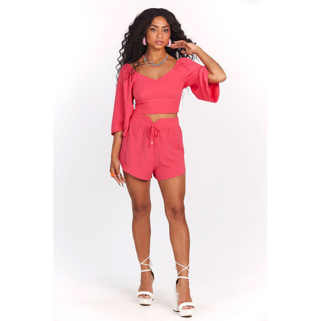 Short Feminino Crepe Ajuste Cós Planet Girls Rosa Médio Short Feminino Crepe Ajuste Cós Planet Girls Rosa Médio