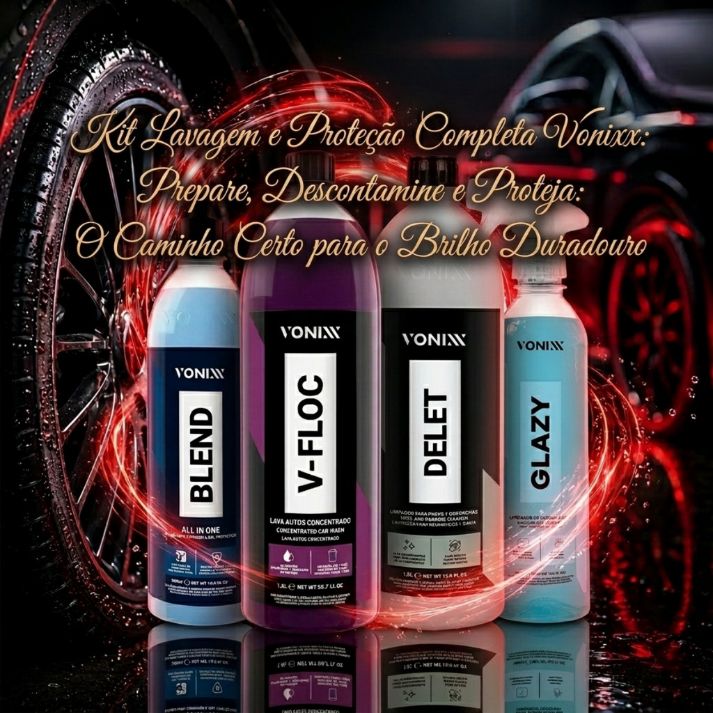 Kit Limpeza e Detalhamento Vonixx com V-Floc Delet Glazy e Blend All In One Cera Polidor Kit Limpeza e Detalhamento Vonixx com V-Floc Delet Glazy e Blend All In One Cera Polidor