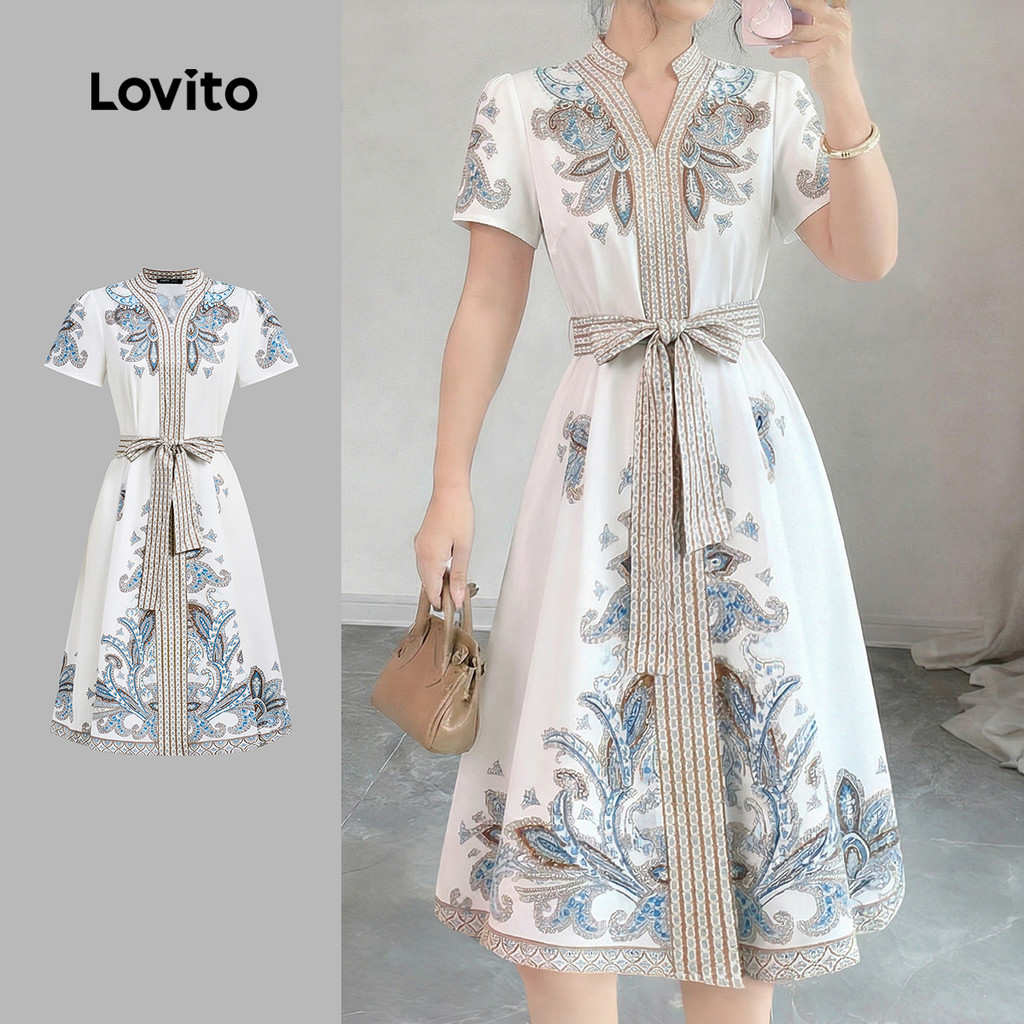 Lovito Vestido Boho Com Zíper Formal Casual Oficial Para Primavera/verão Feminino L152LD053 Lovito Vestido Boho Com Zíper Formal Casual Oficial Para Primavera/verão Feminino L152LD053