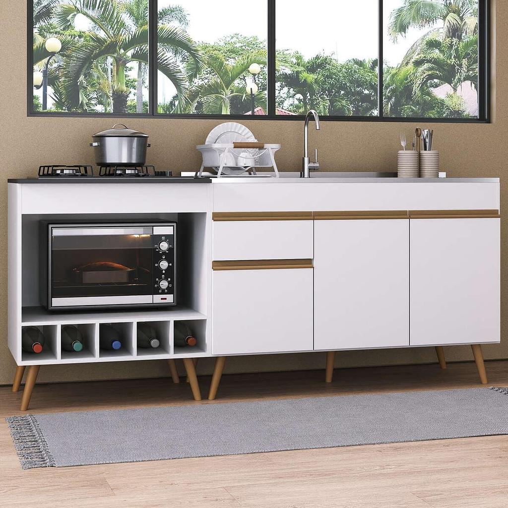 Kit Balcão de Cozinha para Pia e Balcão para Cooktop/Forno 190cm Veneza Multimóveis MP2384 Kit Balcão de Cozinha para Pia e Balcão para Cooktop/Forno 190cm Veneza Multimóveis MP2384