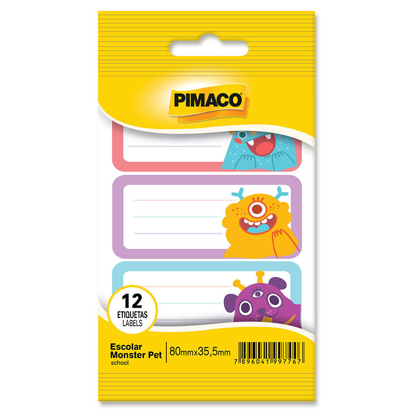 Etiqueta escolar Monster Pet com 12 unidades Pimaco Etiqueta escolar Monster Pet com 12 unidades Pimaco