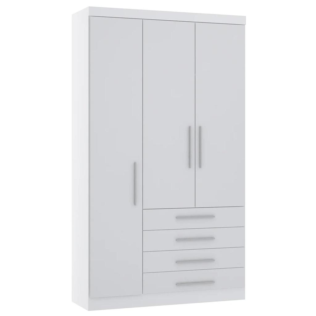 Guarda Roupa Solteiro 132cm 3 Portas 4 Gavetas Taiga Branco L01 – Mpozenato Guarda Roupa Solteiro 132cm 3 Portas 4 Gavetas Taiga Branco L01 – Mpozenato