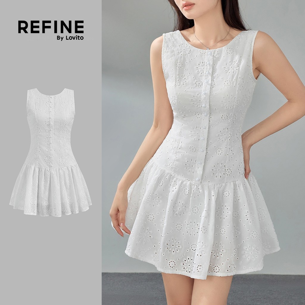 (Refine by Lovito) Vestido Casual De Algodão Bordado Com Bordado Inglês Para Mulheres LR2ED078 (Refine by Lovito) Vestido Casual De Algodão Bordado Com Bordado Inglês Para Mulheres LR2ED078
