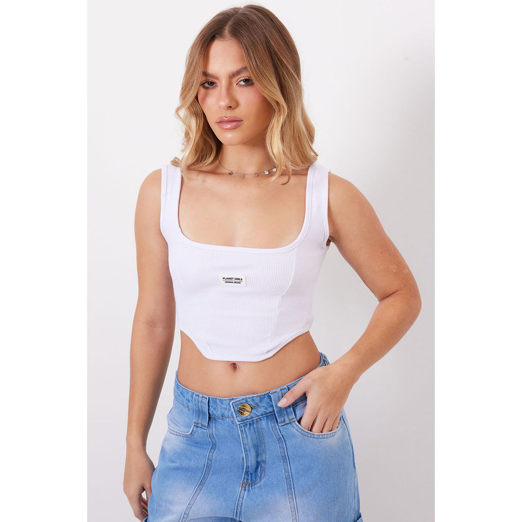Cropped Regata Decote Reto Planet Girls Branco Cropped Regata Decote Reto Planet Girls Branco