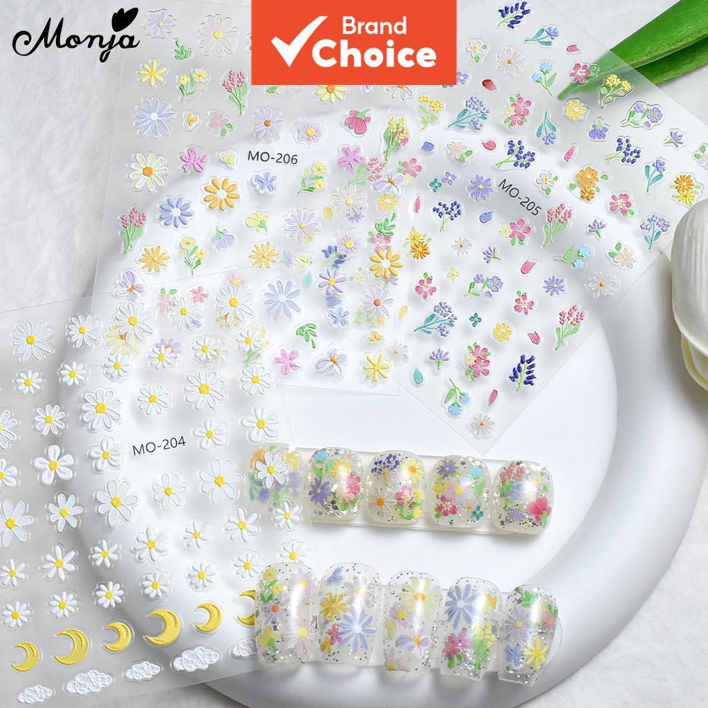 Monja adesivos de nail art em relevo 5D, série mista de flores de primavera, adesivo holográfico, decalques deslizantes Monja adesivos de nail art em relevo 5D, série mista de flores de primavera, adesivo holográfico, decalques deslizantes