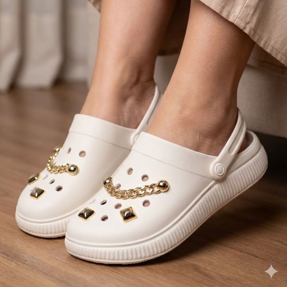 Sandália Babuche Feminina Moleca EVA Off White/Dourado Sandália Babuche Feminina Moleca EVA Off White/Dourado