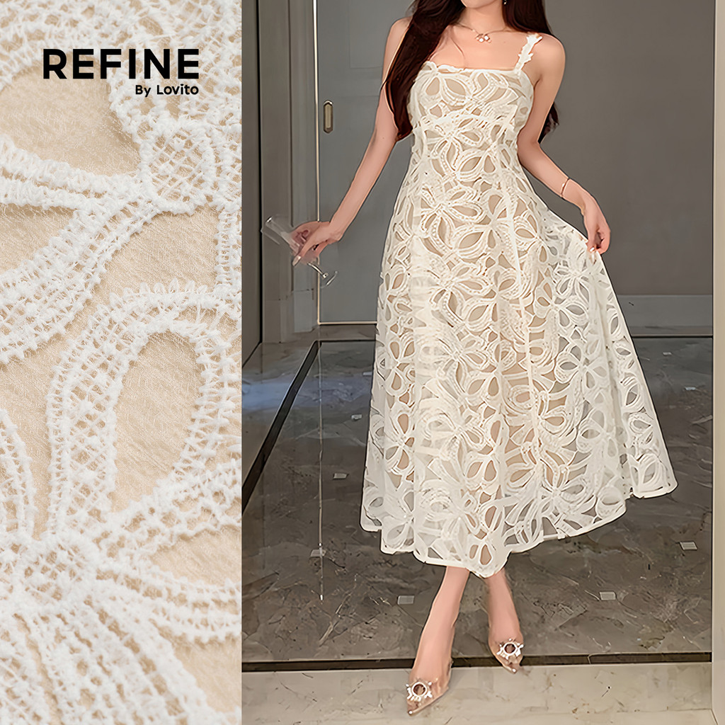 (Refine by Lovito) Vestido Elegante Textura Primavera/verão Damasco para Mulheres LR32A031 (Refine by Lovito) Vestido Elegante Textura Primavera/verão Damasco para Mulheres LR32A031