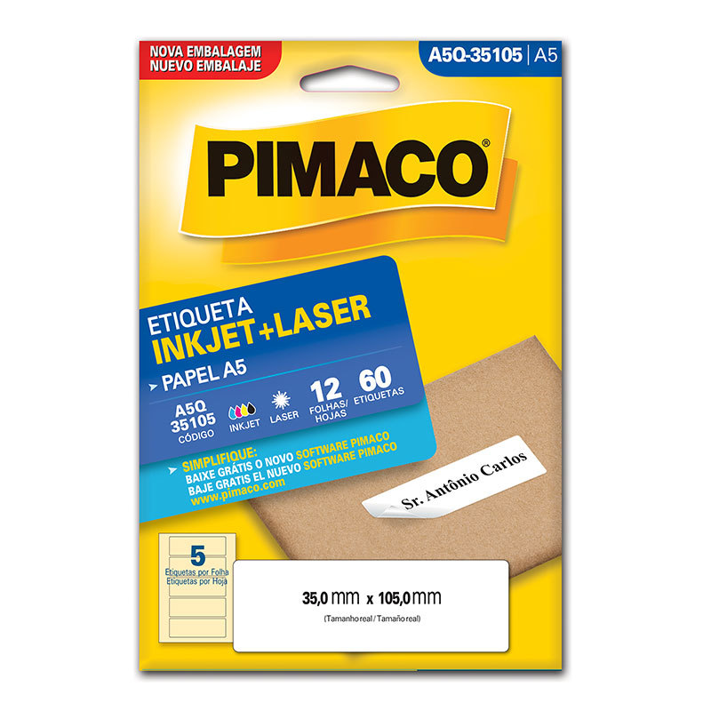 Etiqueta inkjet/laser A5Q35105 com 12 folhas Pimaco Etiqueta inkjet/laser A5Q35105 com 12 folhas Pimaco