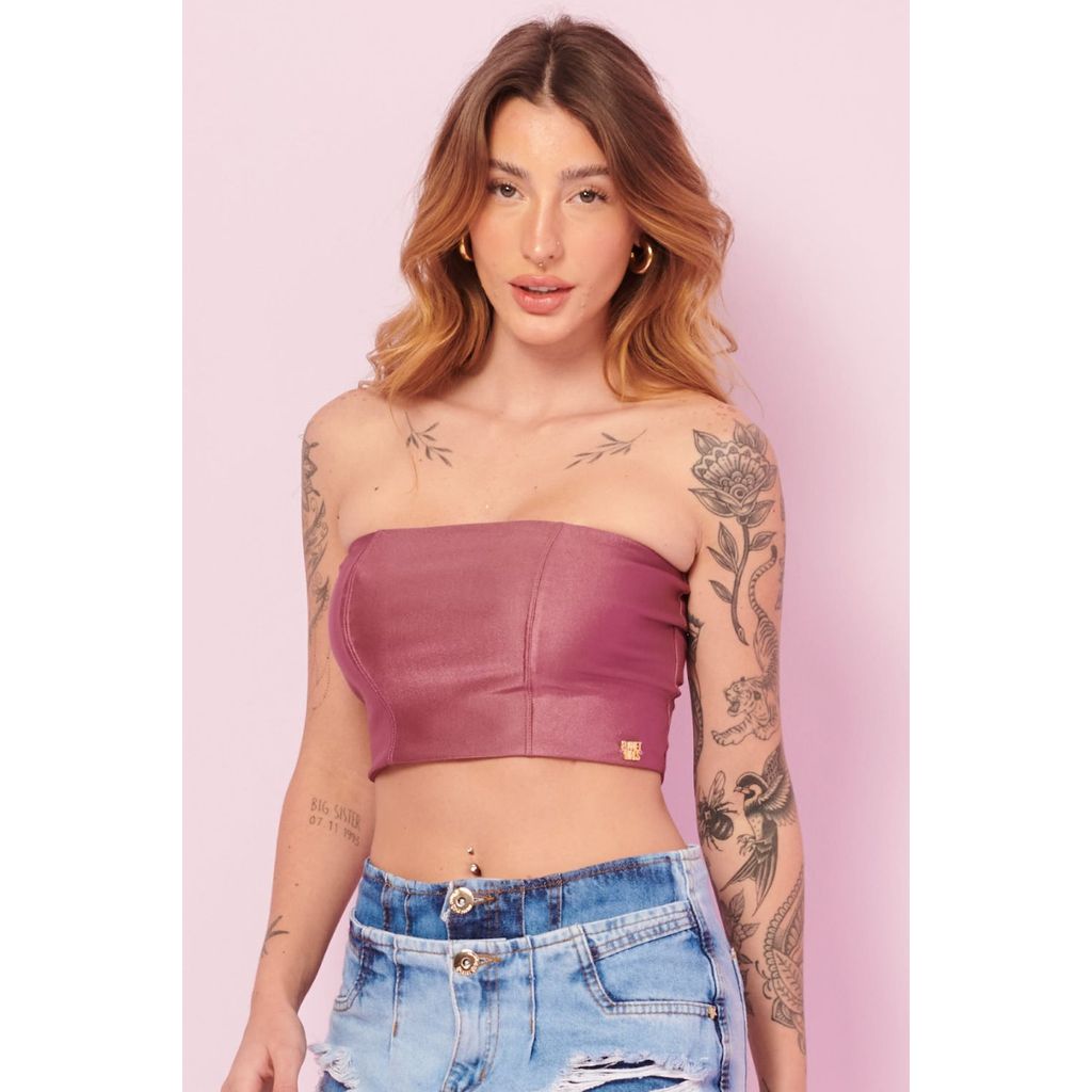 Top Faixa Up Glam Decote Reto Planet Girls Rosa Médio Top Faixa Up Glam Decote Reto Planet Girls Rosa Médio