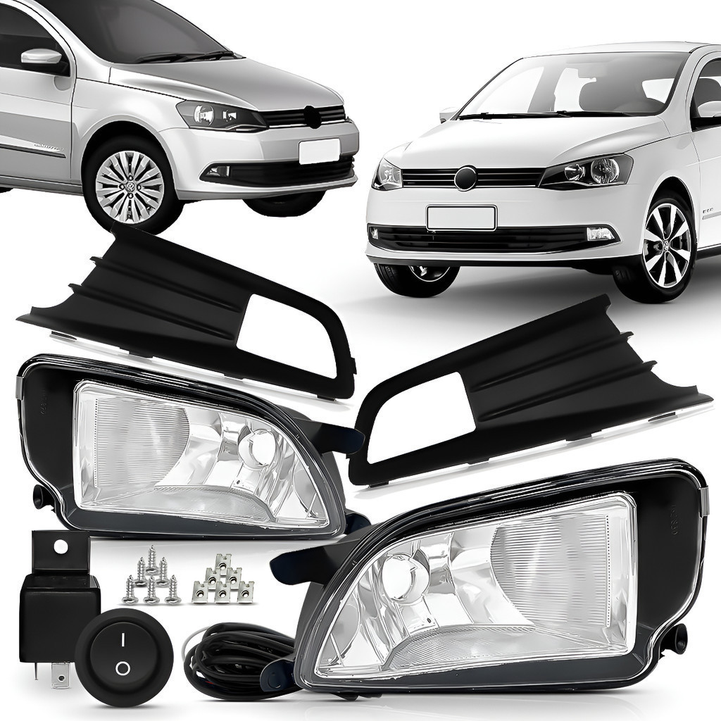 Kit Farol Milha Gol G6 13/16 Moldura Preta + Botão Tic Tac Branco Kit Farol Milha Gol G6 13/16 Moldura Preta + Botão Tic Tac Branco
