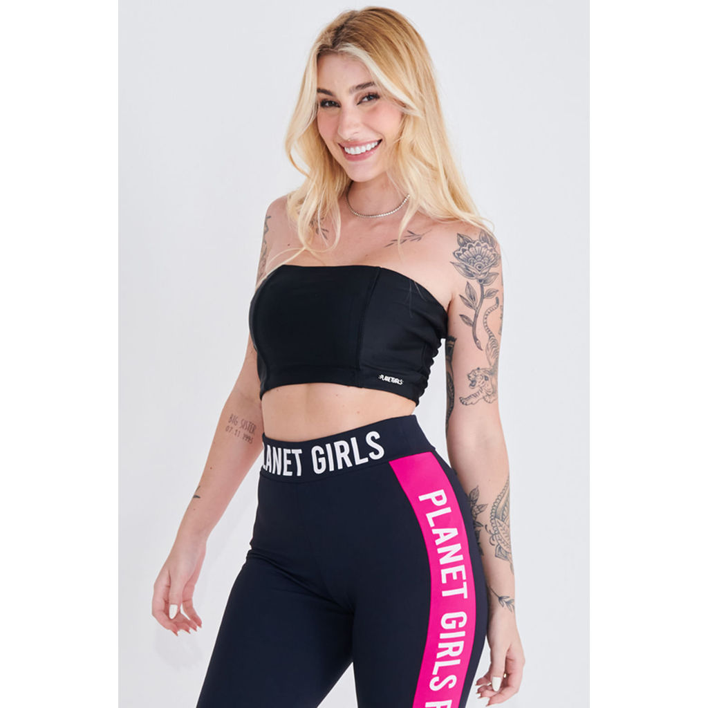 Top Malha Liso Faixa Planet Girls Preto Top Malha Liso Faixa Planet Girls Preto