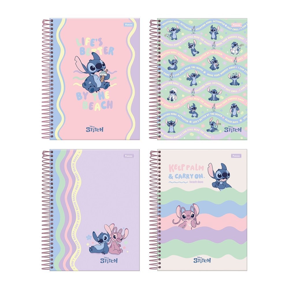 Caderno Espiral Foroni Colegial Capa Dura – Stitch 10 Matérias 160 Folhas – Embalagem com 4 Unidades (SORTIDO) Caderno Espiral Foroni Colegial Capa Dura – Stitch 10 Matérias 160 Folhas – Embalagem com 4 Unidades (SORTIDO)