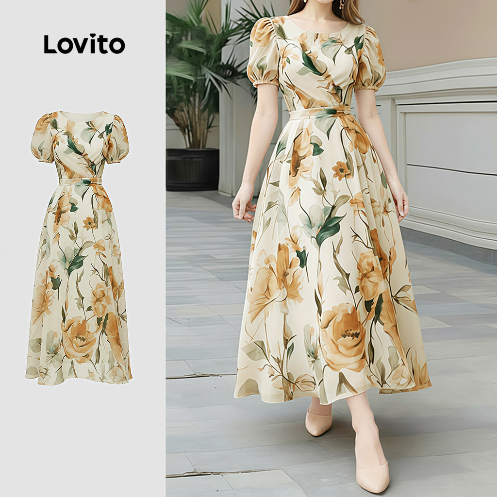 Lovito Vestido Boho com Zíper para Primavera/verão para Mulheres LK4ED450