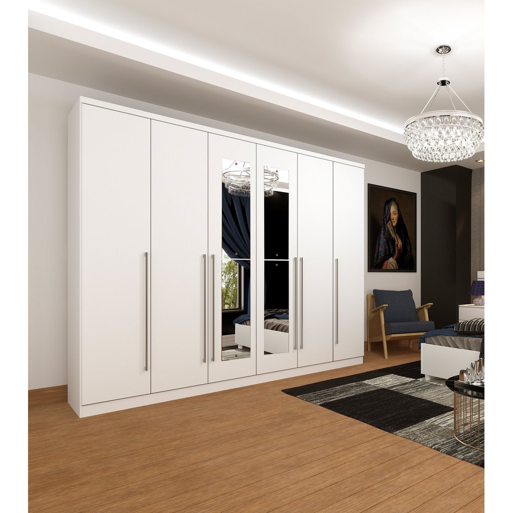 Guarda-Roupa Casal com Espelho 6 Portas 8 Gavetas 270cm Sevilla Neve Guarda-Roupa Casal com Espelho 6 Portas 8 Gavetas 270cm Sevilla Neve