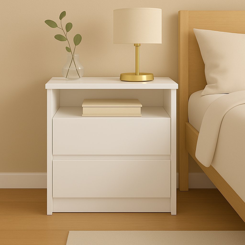 Mesa de Cabeceira 2 Gavetas 1 Nicho Branco Branco Mesa de Cabeceira 2 Gavetas 1 Nicho Branco Branco