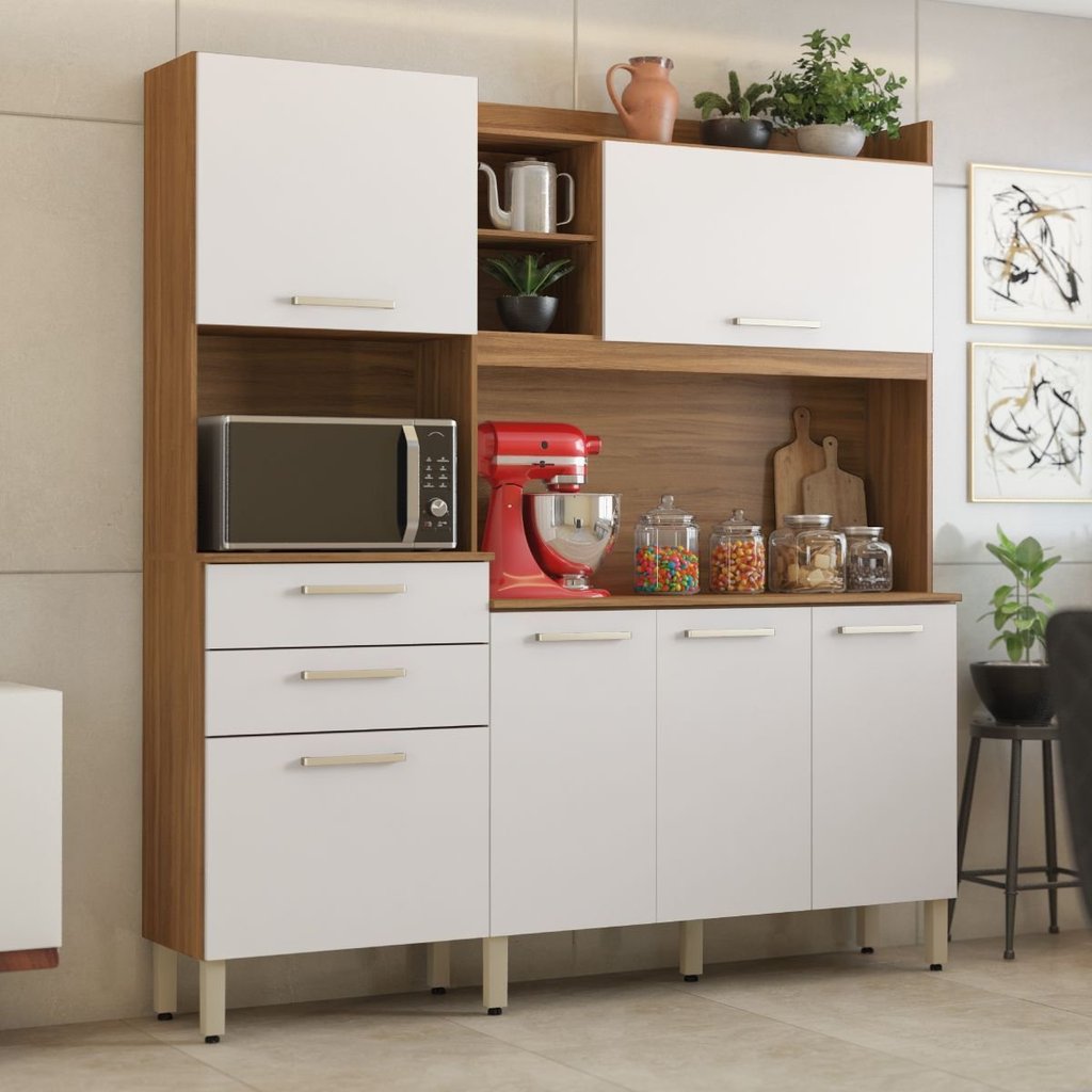 Armario De Cozinha 6 Portas 2 Gavetas Select Amêndoa/Branco Armario De Cozinha 6 Portas 2 Gavetas Select Amêndoa/Branco