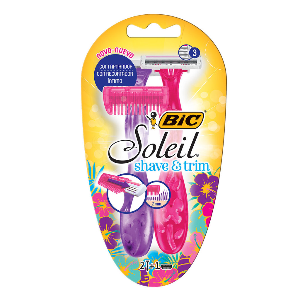 Depilador descartável Soleil Rosa e Roxo 2 unidades + aparador Bic Depilador descartável Soleil Rosa e Roxo 2 unidades + aparador Bic