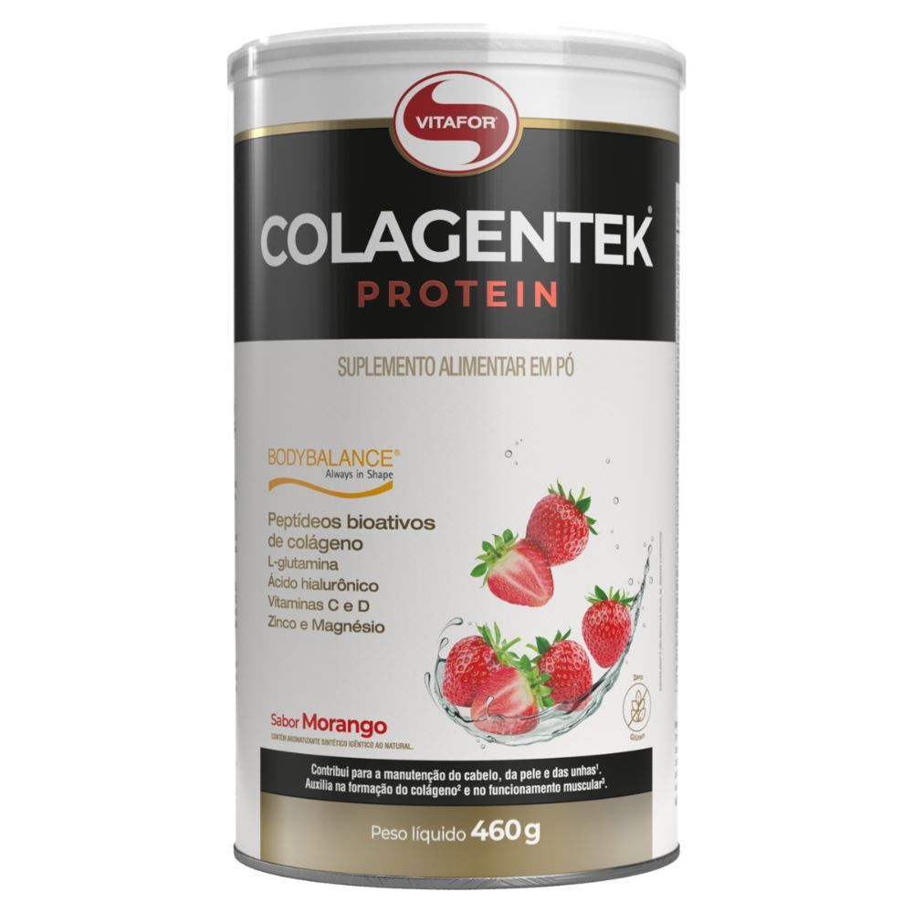 Colagentek Protein Vitafor Suplemento em Pó Morango 460g Colagentek Protein Vitafor Suplemento em Pó Morango 460g