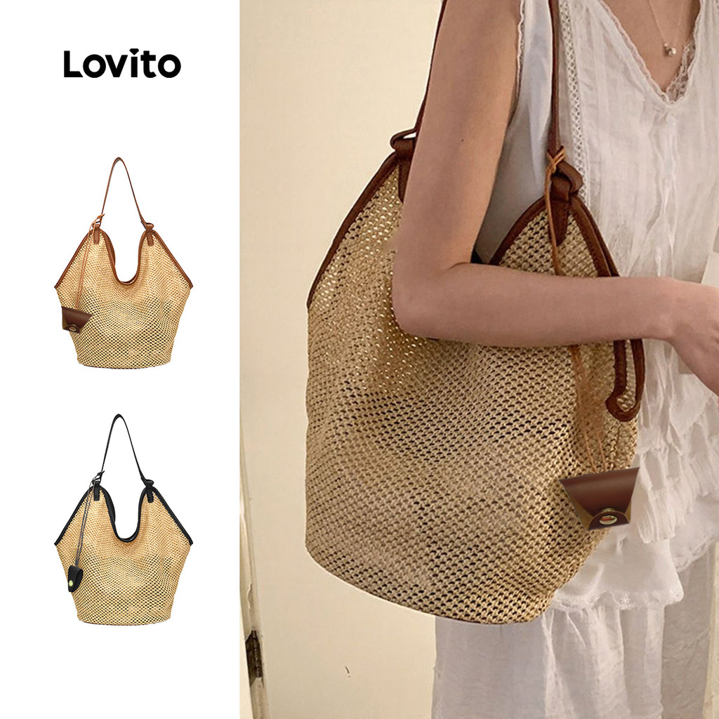 Lovito Bolsa Tote Casual de Viagem Borda Contraste Transversal Feminina LFA110093 Lovito Bolsa Tote Casual de Viagem Borda Contraste Transversal Feminina LFA110093