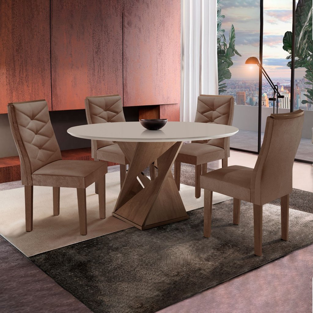 Conjunto Mesa Redonda com 4 Cadeiras Tampo MDF Barcelona Yescasa Chocolate/Off White/Suede Animale Conjunto Mesa Redonda com 4 Cadeiras Tampo MDF Barcelona Yescasa Chocolate/Off White/Suede Animale