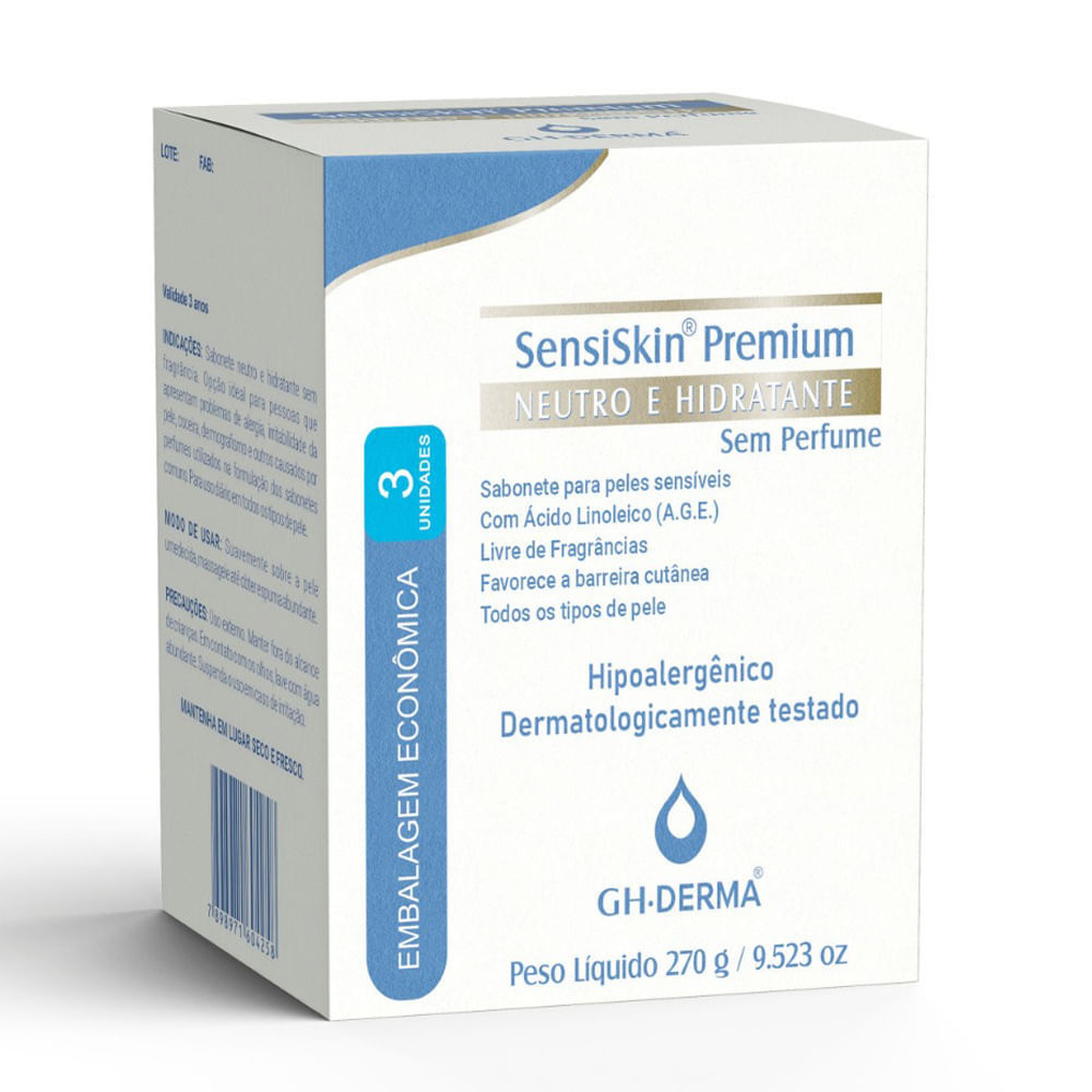 Sabonete em Barra SensiSkin Premium Neutro e Hidratante Sem Perfume 3 Unidades de 90g cada Sabonete em Barra SensiSkin Premium Neutro e Hidratante Sem Perfume 3 Unidades de 90g cada