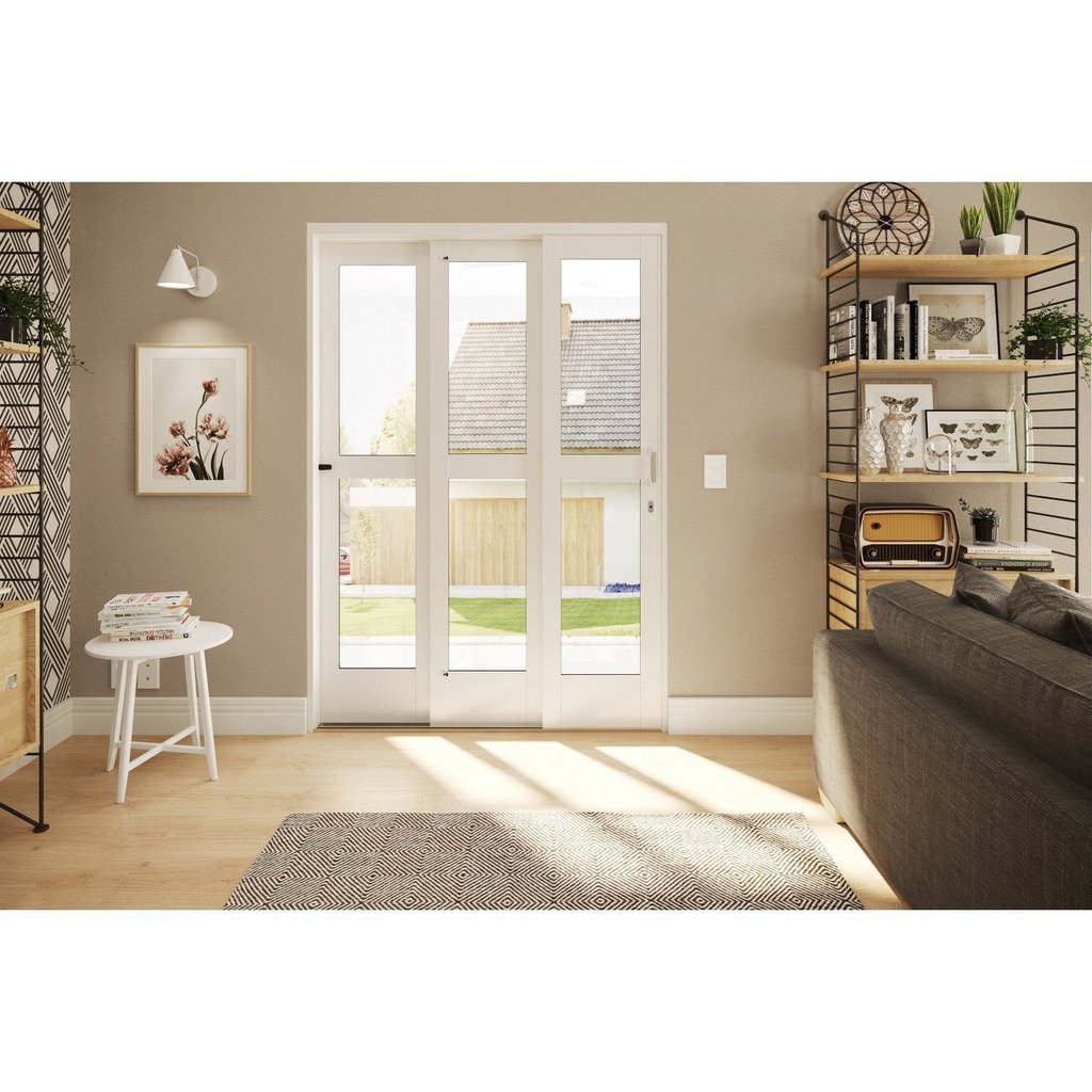 Porta de Aço de Correr 215x152cm 3 Folhas com Vidro Liso Qualitysol Ramassol Direita Porta de Aço de Correr 215x152cm 3 Folhas com Vidro Liso Qualitysol Ramassol Direita