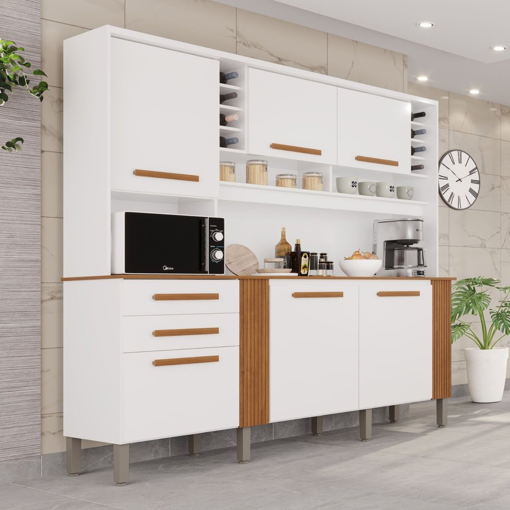 Armário de Cozinha 6 Portas 2 Gavetas Catar Branco/Cinamomo