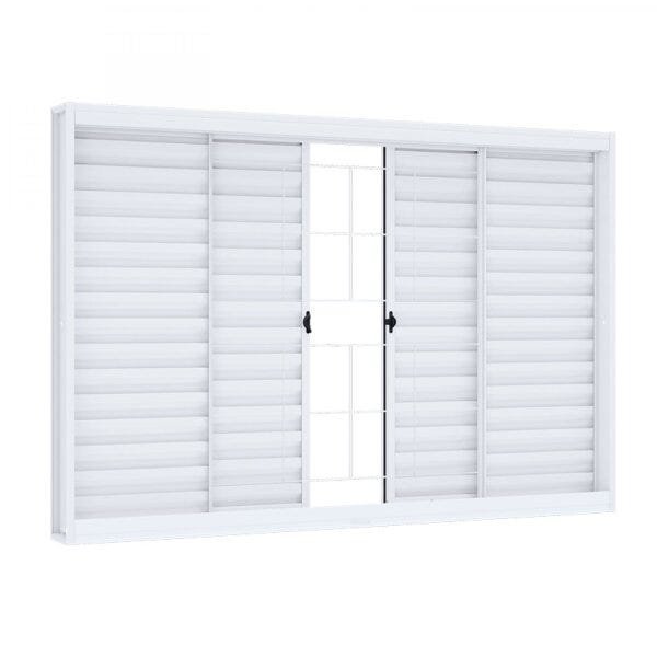 Janela de Aço de Correr de Correr 100x150cm com Grade Quadrada Riobras Branco Janela de Aço de Correr de Correr 100x150cm com Grade Quadrada Riobras Branco