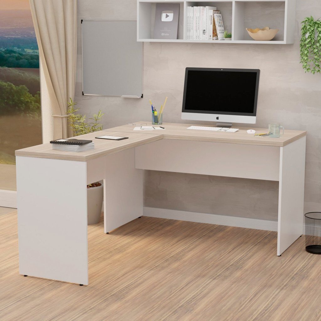 Escrivaninha Mesa Escritório em L Tampo 120cm Carvalho E Branco Carvalho/Branco Escrivaninha Mesa Escritório em L Tampo 120cm Carvalho E Branco Carvalho/Branco
