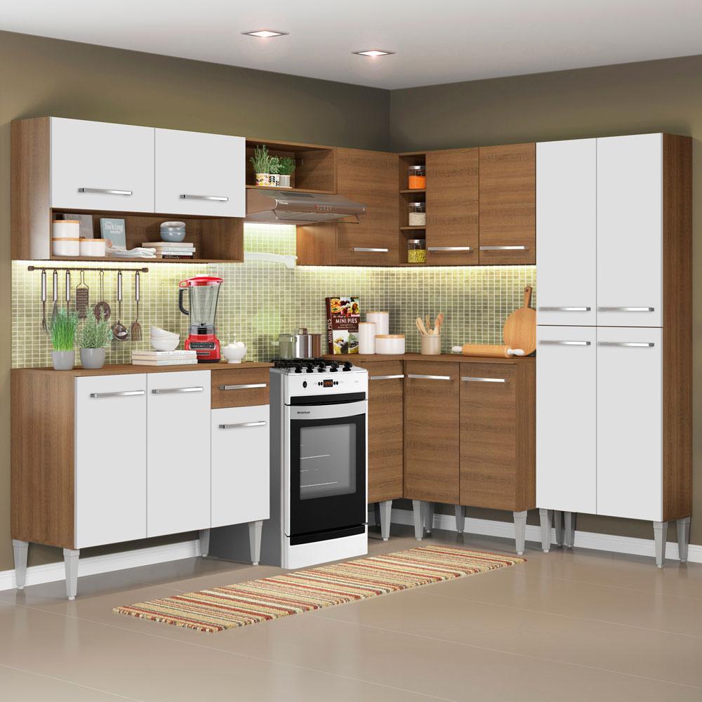 Cozinha Completa de Canto Madesa Emilly Ice com Armário e Balcão 15 Portas 1 Gaveta – Rustic/Branco Cozinha Completa de Canto Madesa Emilly Ice com Armário e Balcão 15 Portas 1 Gaveta – Rustic/Branco